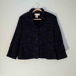 Jones New York Women’s Blazer Size 16 Black Dark Purple & Metalic Tweed Sparkles